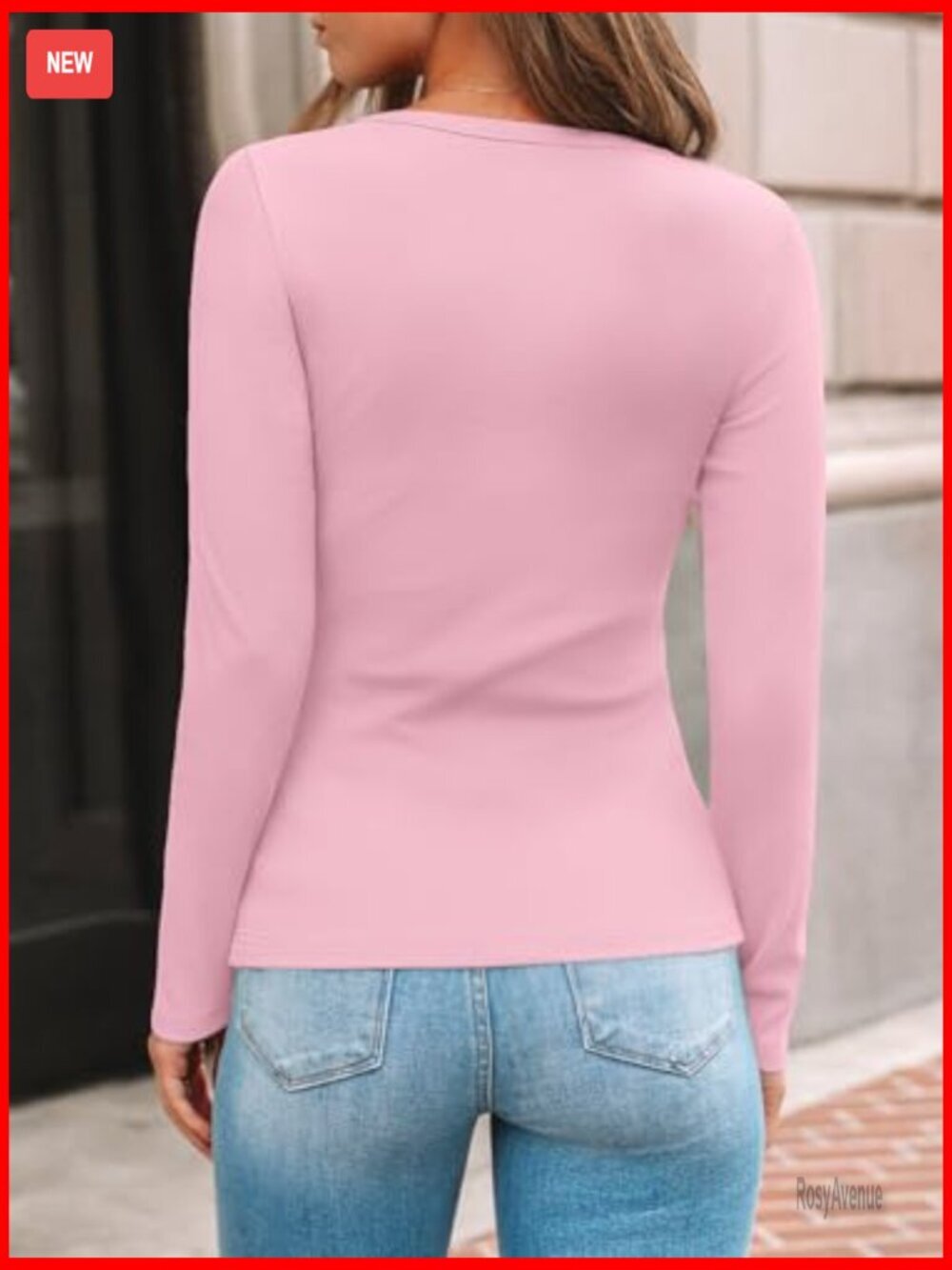 Ribbed Long Sleeve Crewneck Top Stretch Fitted Work Casual - Picture 4 of 7